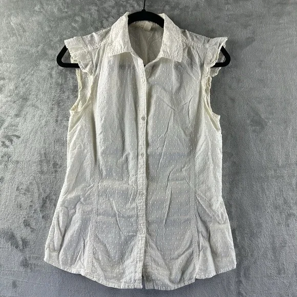 Merona Button Down Shirt Women's S White Subtle Textured Polka Dot Pattern - Picture 1 of 8